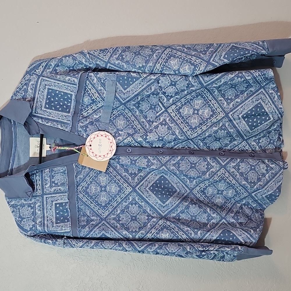 NWT Umgee Paisley Print Denim Shirt Jacket, Womens Medium Oversized Cotton Blend - Picture 4 of 10